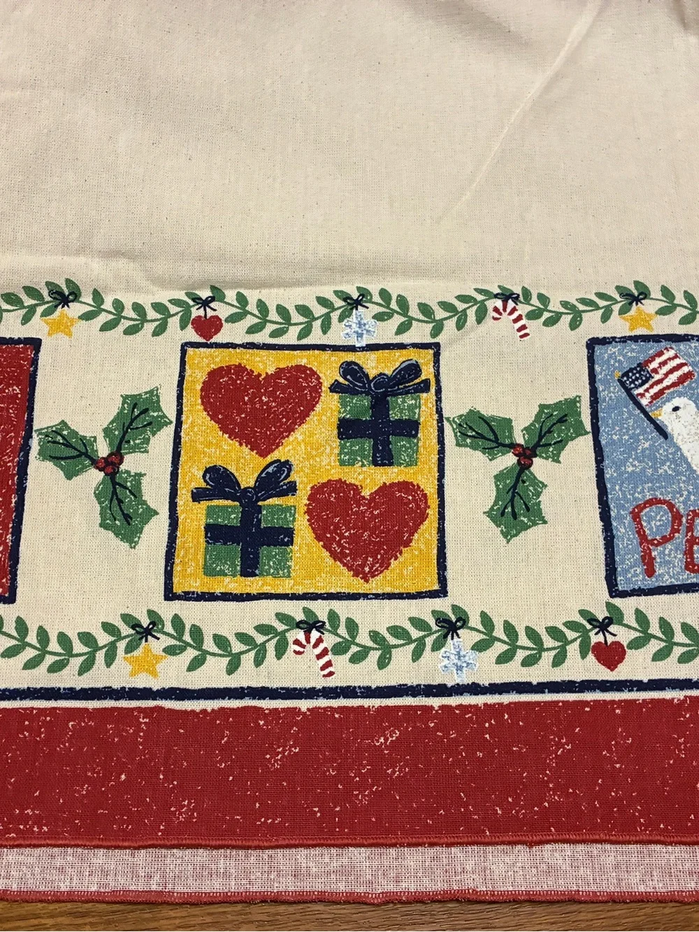 Vintage Holiday Tablecloth Karsten Terrisol Red & Cream Christmas Border Design